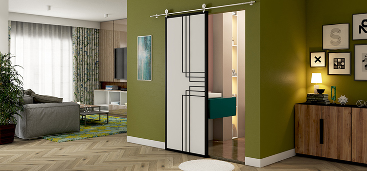 sliding bathroom door installation in Eola